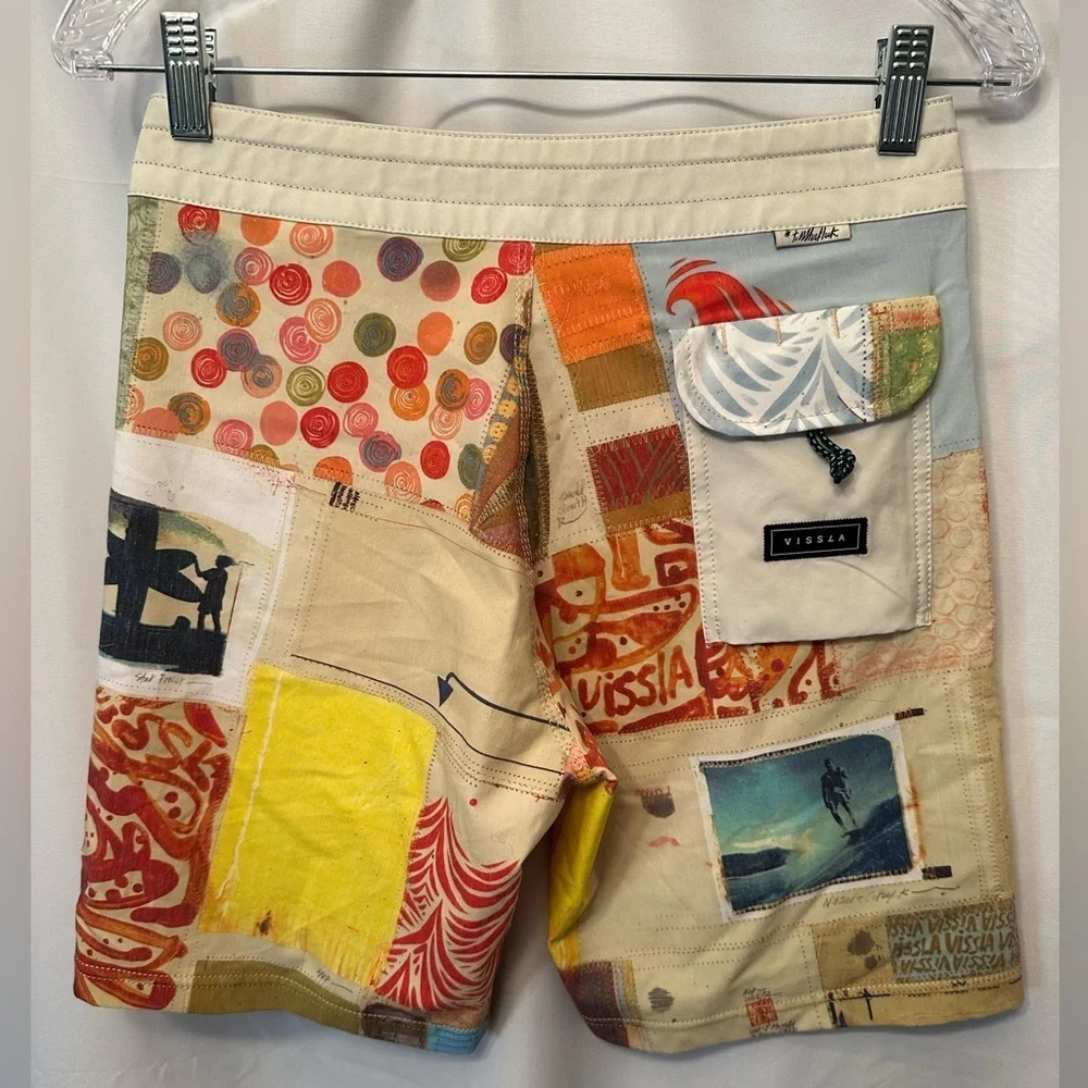 NWT VISSLA Thomas Campbell‎ Men’s Board Shorts Quiltage Colorful Design Size 27